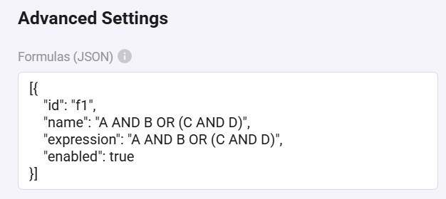 Logic Unit Formulas JSON in Advanced Settings