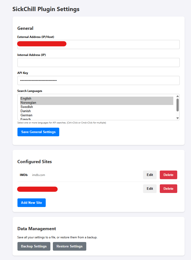 General settings for the extension