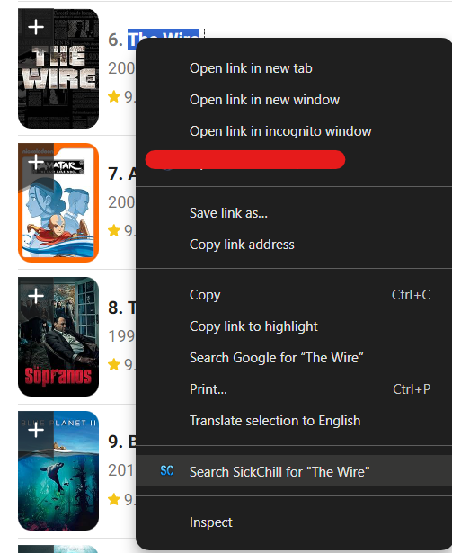 Using the context menu to add a show to SickChill